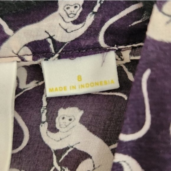 Anthropologie | Purple and White Blouse With Monkey Print Sz 8 - Picture 10 of 15